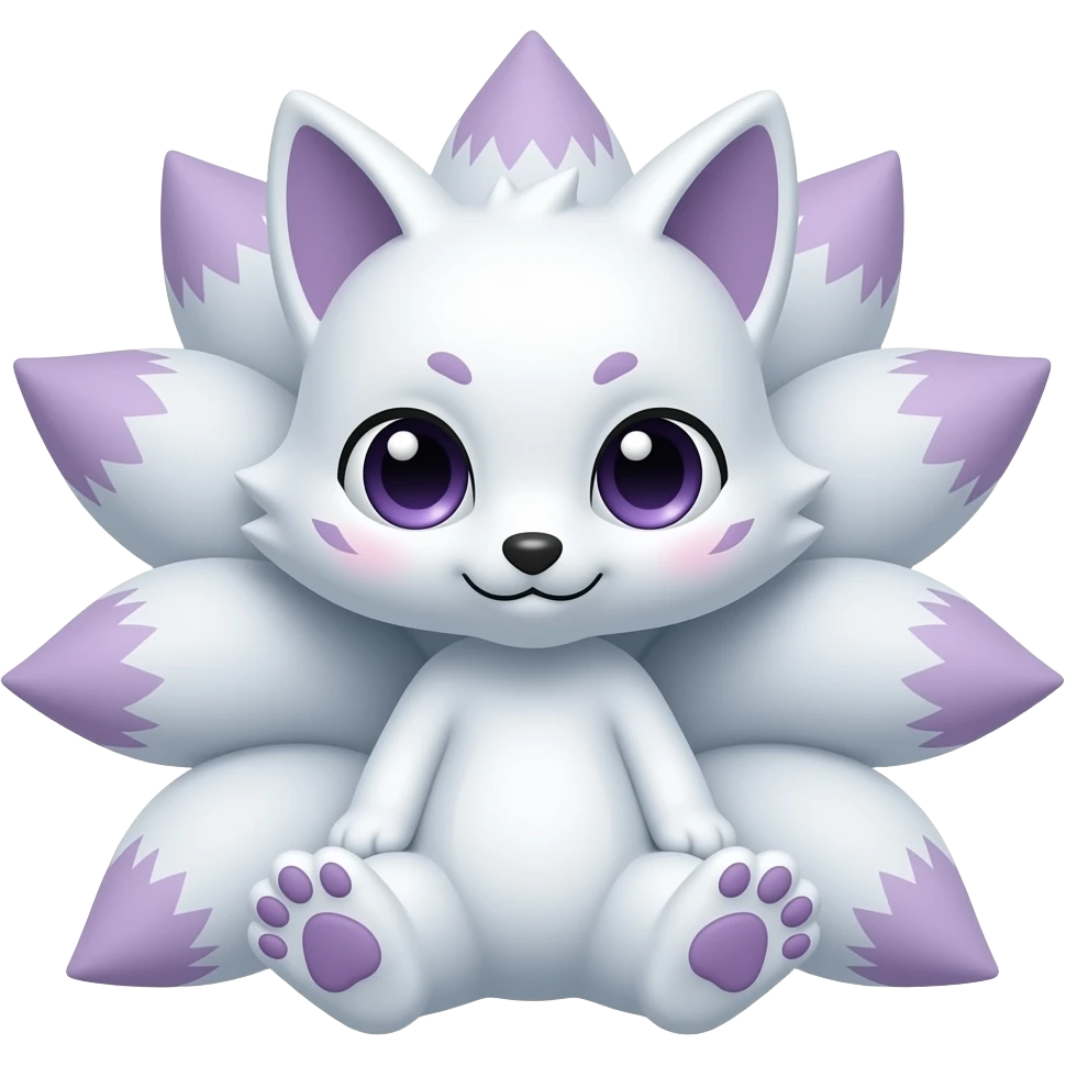 Baby white kitsune nine tails purple paws emoji