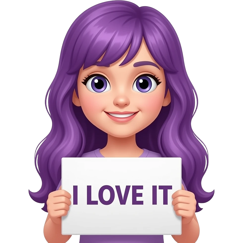 girl with long purple hair with a I LOVE IT sign emoji