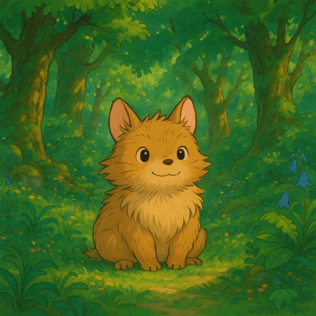 whimsical furry animal in a magical forest, ghibli style emoji