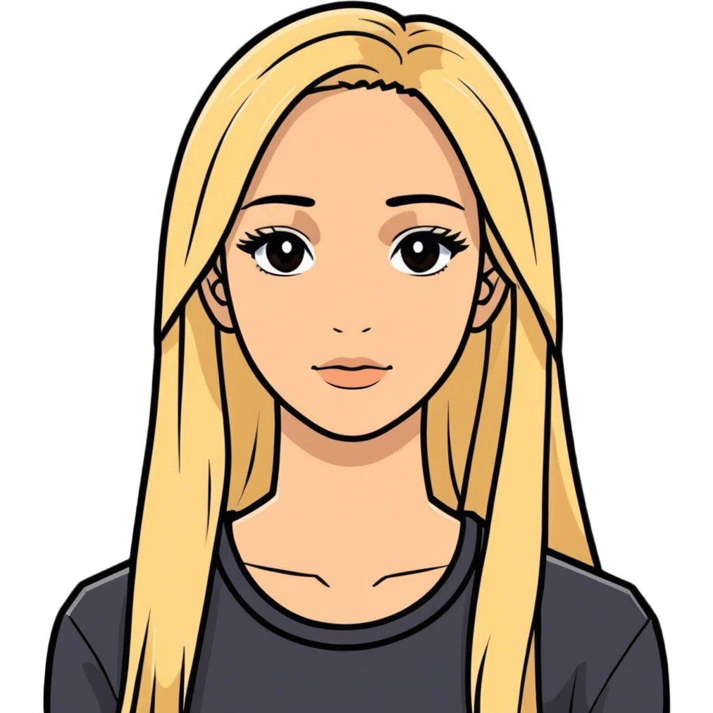 Chica media rubia, ojos negros, tez media clara, flaca y pelo largo emoji