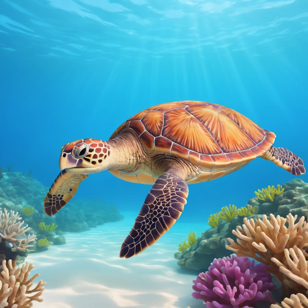 sea turtle in beautiful clear turquoise caribbean sea underwater emoji