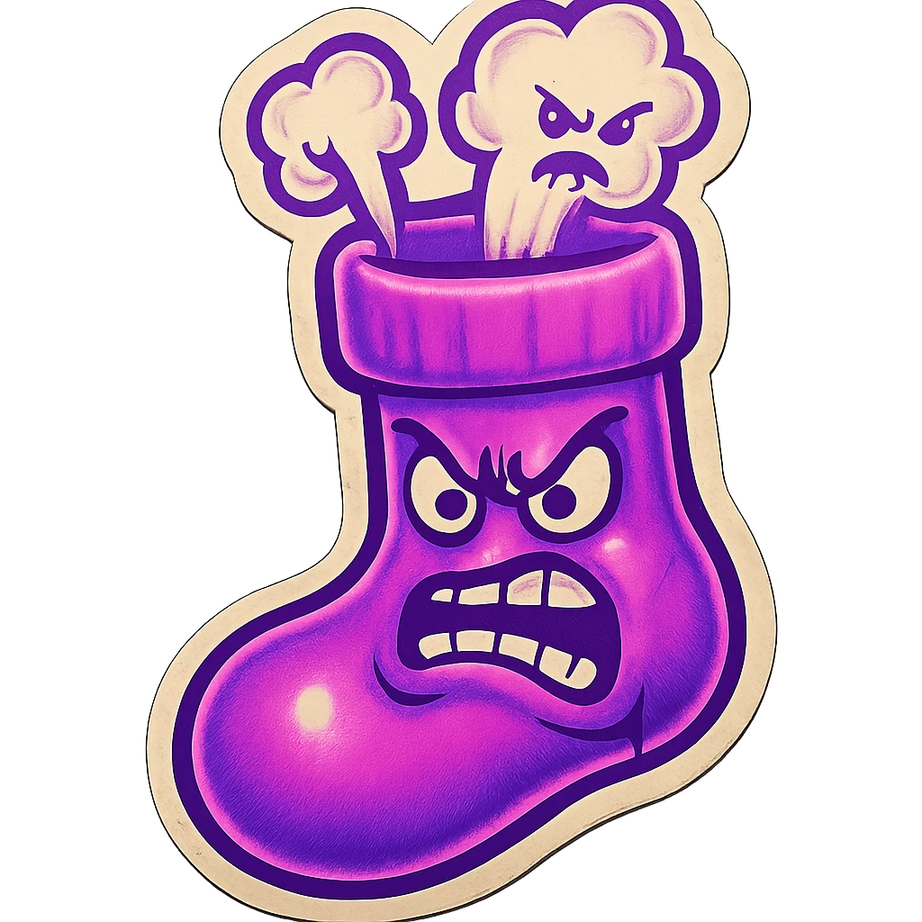 A neon-purple sock with a rage face, steam coming out of its top, representing extreme rage or anger. emoji