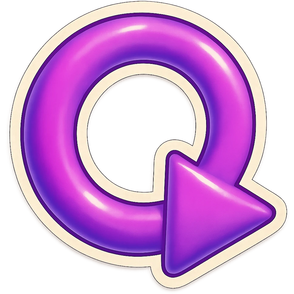 Create a retro sticker style arrow that curves 180 degrees from tail to point, matching the reference style and color. emoji