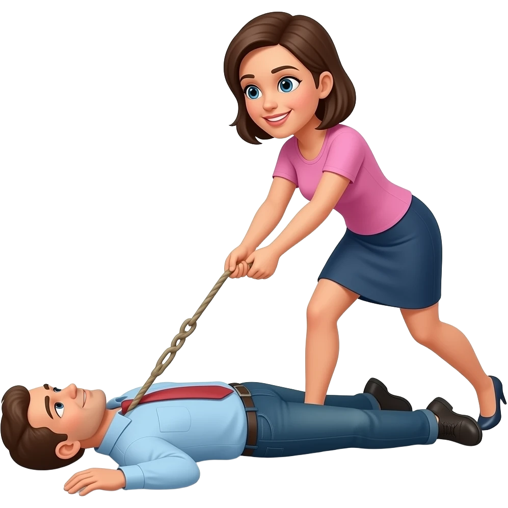 A woman dragging a man on the floor behind them emoji