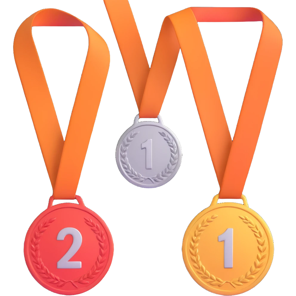 3 winners in 1st, 2nd & 3rd place emoji show the order numbered with 2, 1, 3 emoji