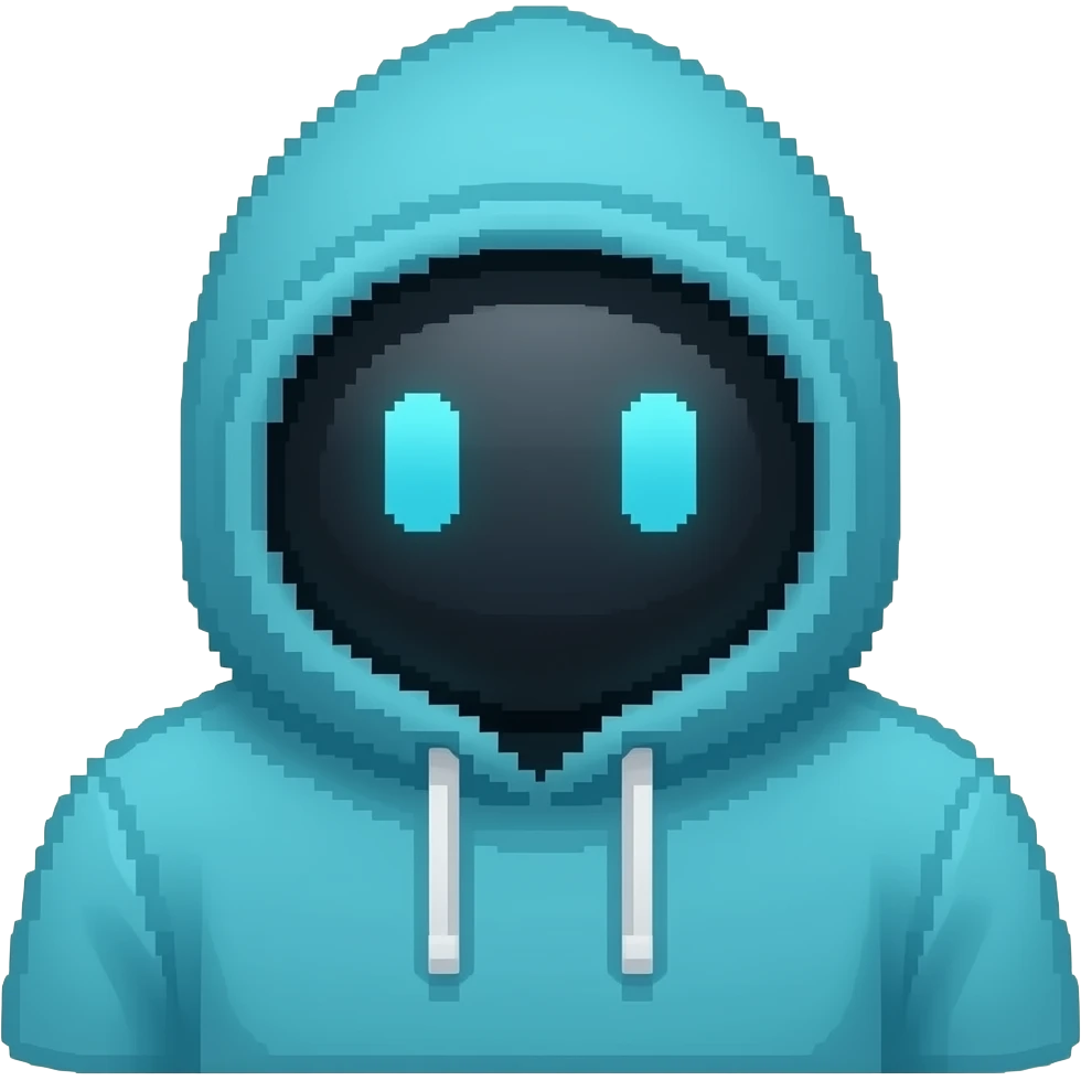 Robot in cyan hoodie super pixelated emoji