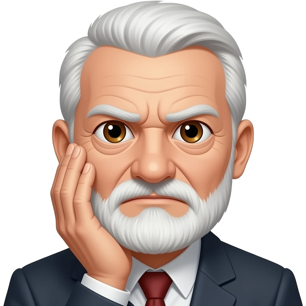 Thin face Long nose Side parting short hair  Grumpy Brown eyes Very Old man white face very short beard face palm emoji