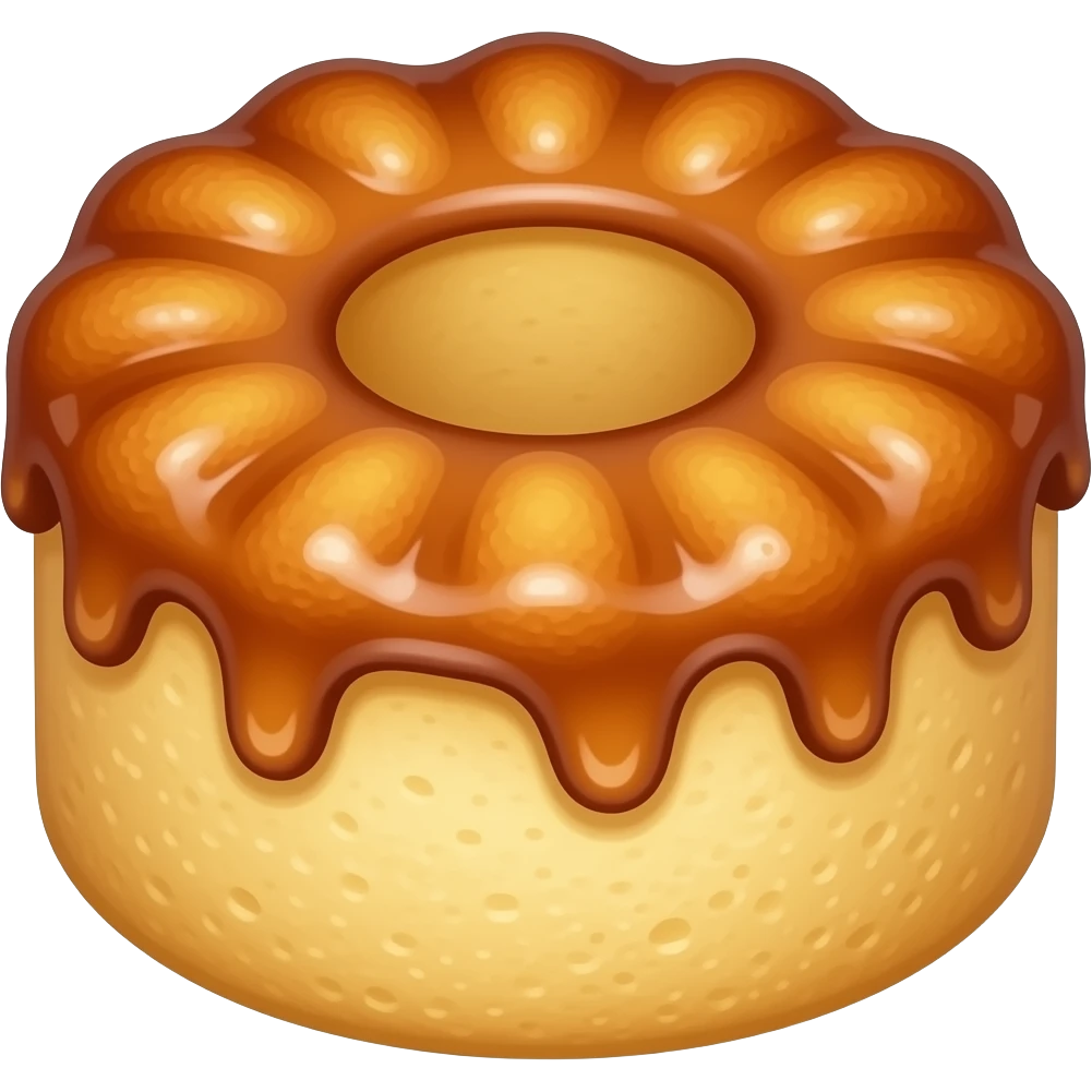 cute butter cake dessert emoji, small solid dome shaped butter cake with soft hand pressed ridges on the top, glossy caramelized golden brown surface, fluffy cake texture, solid center with no hole, not a donut, kawaii dessert emoji style, thick outline, sticker style, transparent background emoji