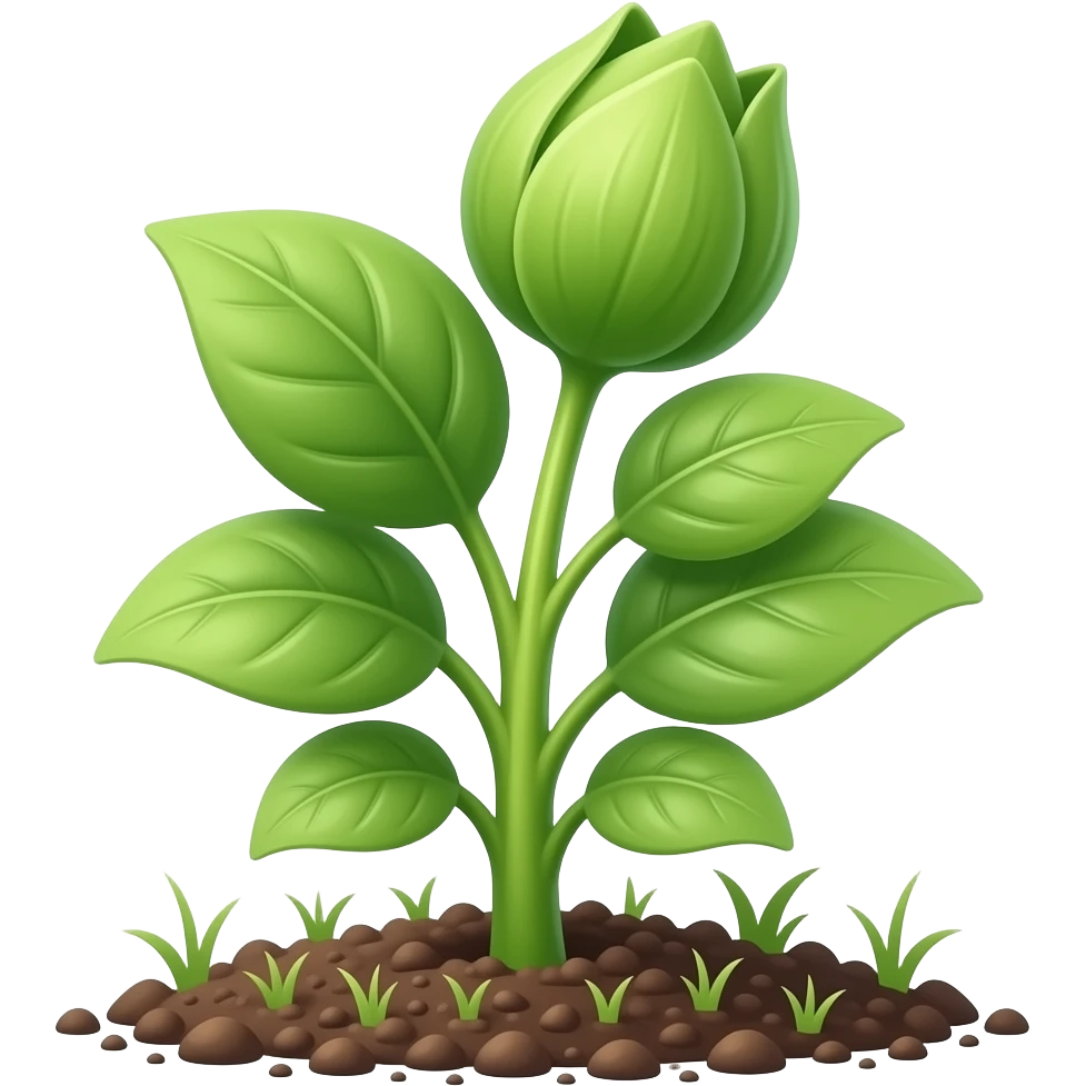 green plant from the ground with leafs And flowers budding emoji