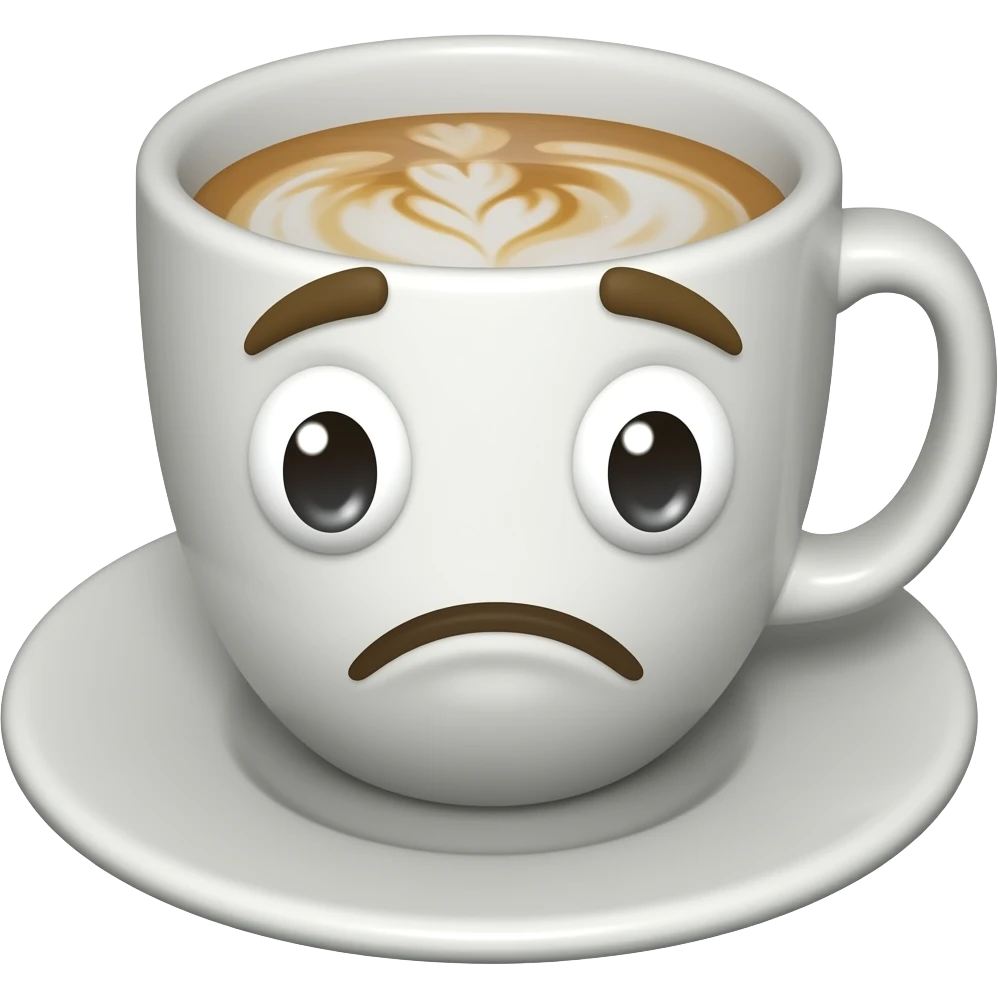 coffee cup animated whith eyes and mouth with a little sad emoji
