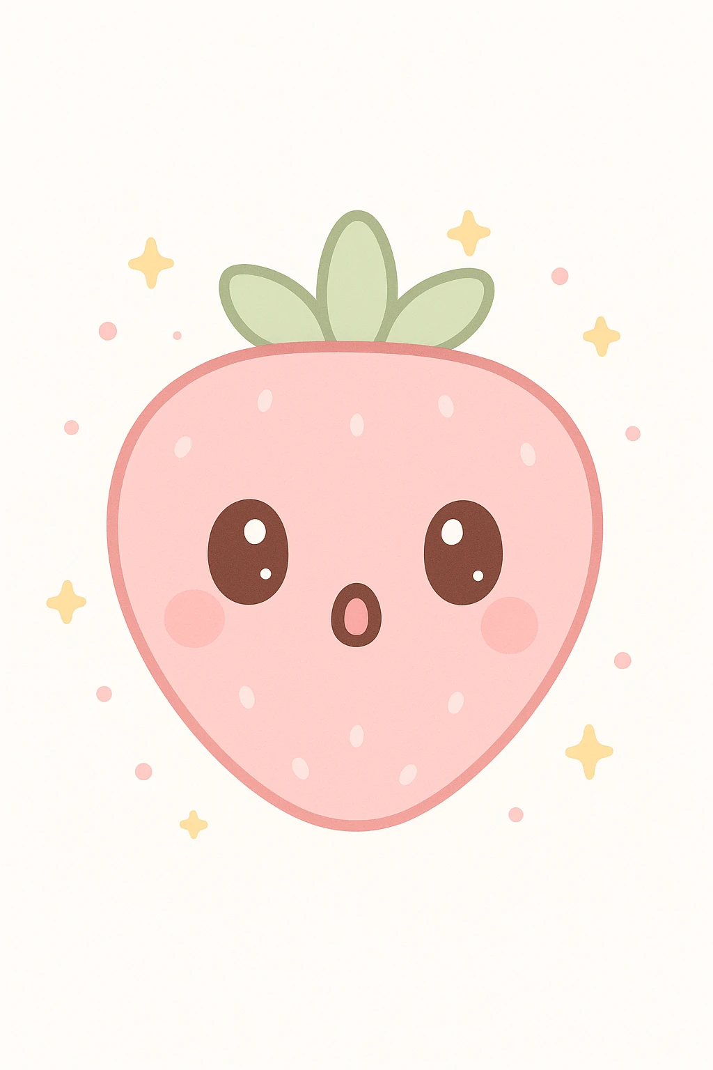 pink strawberry with a cute face, kawaii style, surprised expression emoji