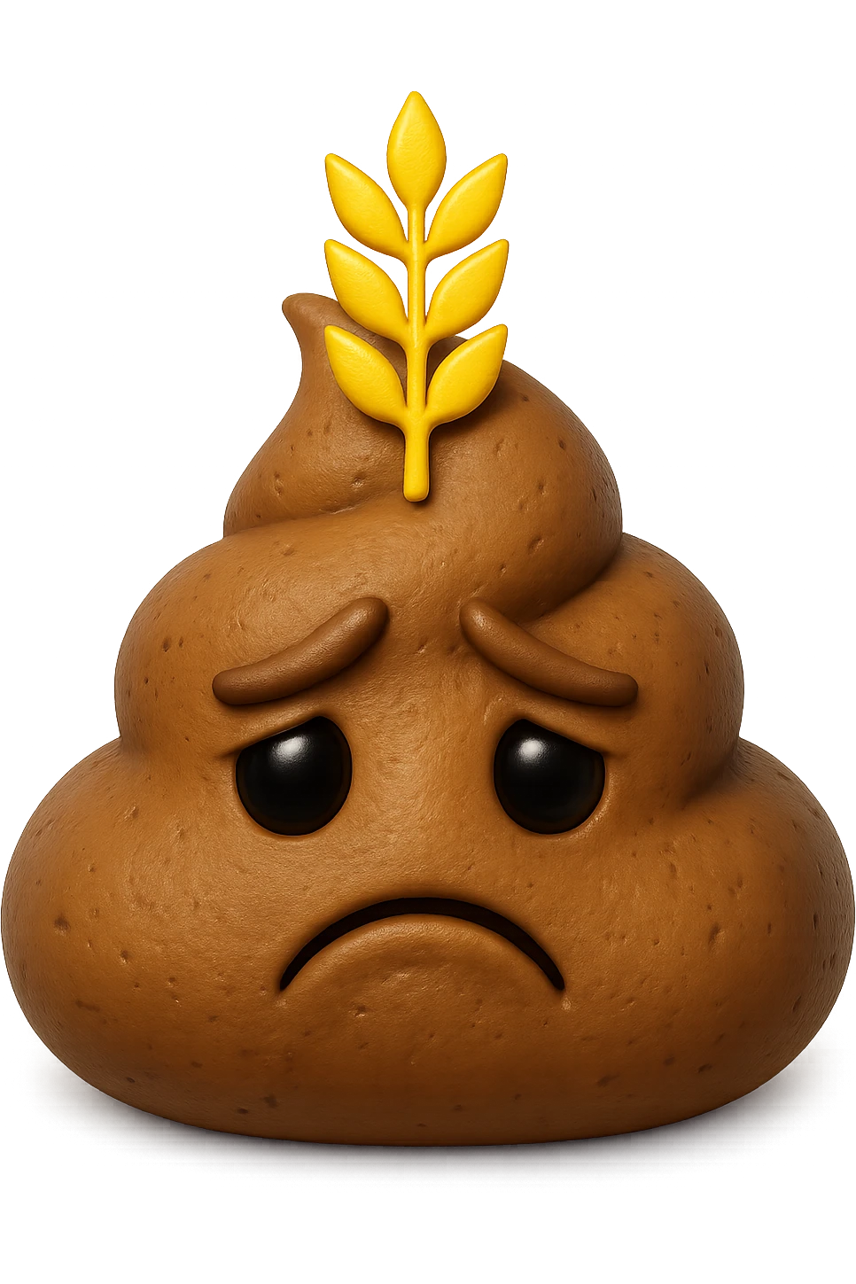 emoji stile iphone di una montagnetta di feci umane realistiche a palline tristi con sopra un simbolo del grano, iperrealistico 4k emoji