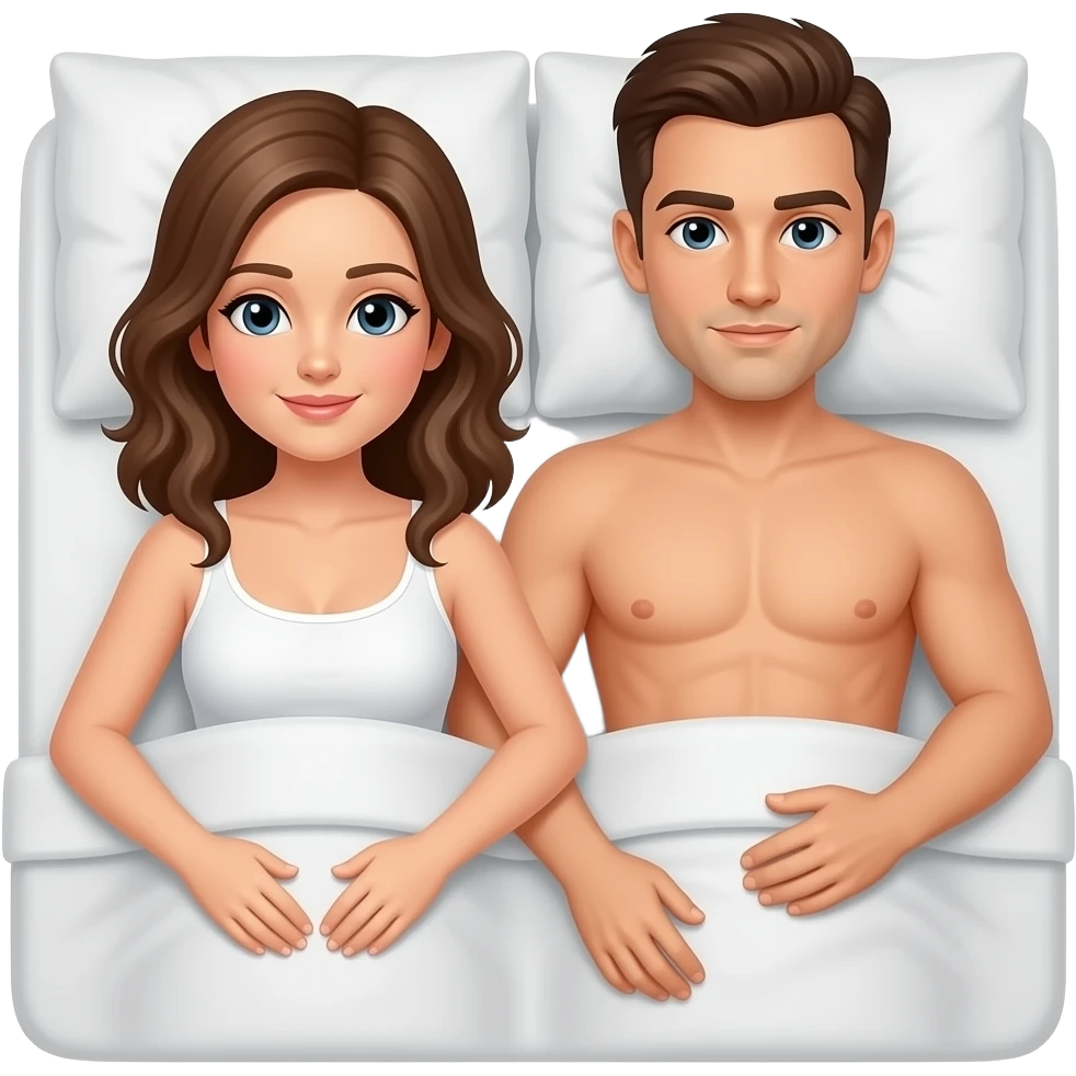 Naked  Couple in bed without sheets, fully nude emoji