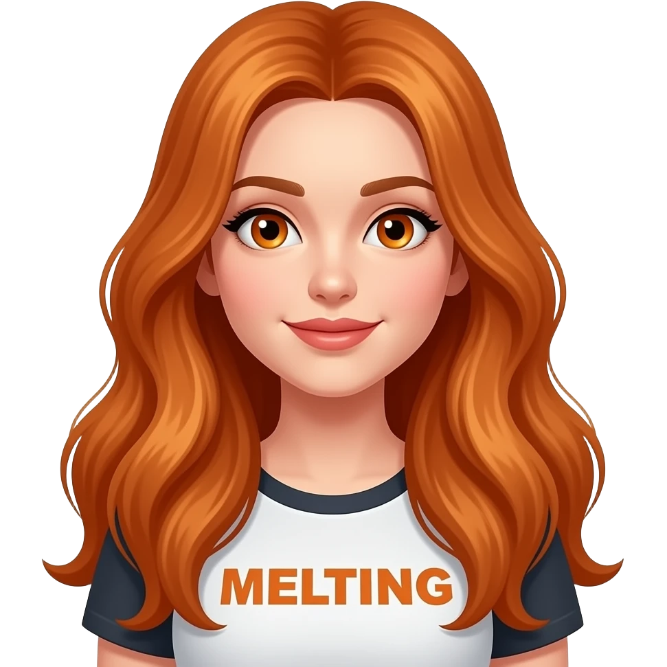 sexy girl with overlong ginger hair and ginger eyes a top with MELTING written on it emoji