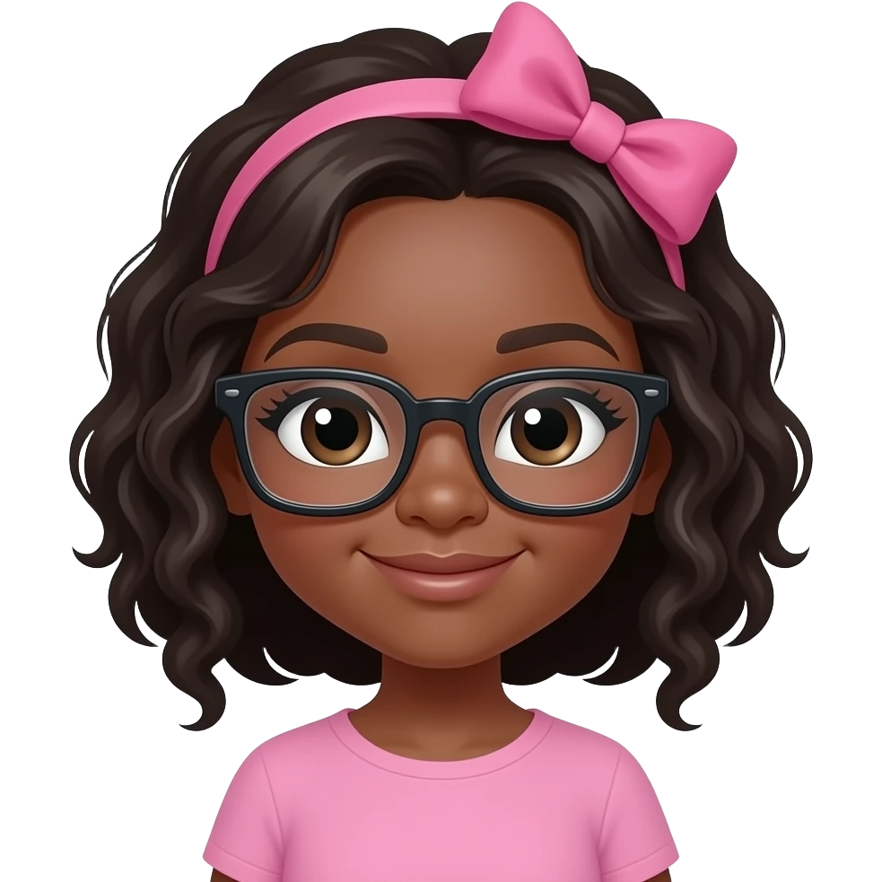 black girl with sqara glasses and pink bow emoji