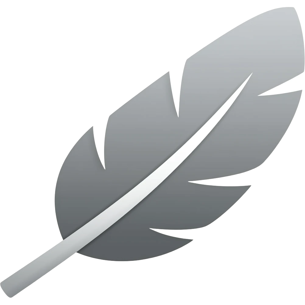 no background show a sleek icon for agility of a gray leaf feather with little to no detail to signify agility, speed, grace, and athletics - NO BACKGROUND emoji