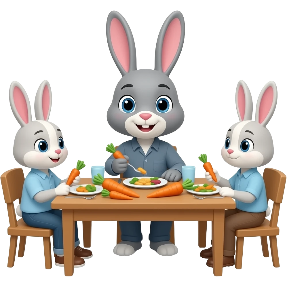 19. grey Bunny has dinner with family. 🐰 emoji