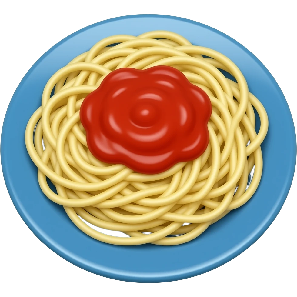 Spaghetti with spaghetti sauce on a blue plate. emoji