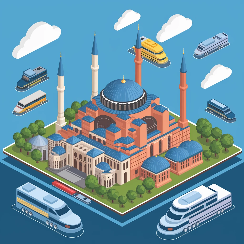 Isometric illustration of Istanbul, featuring photorealistic Hagia Sophia emoji