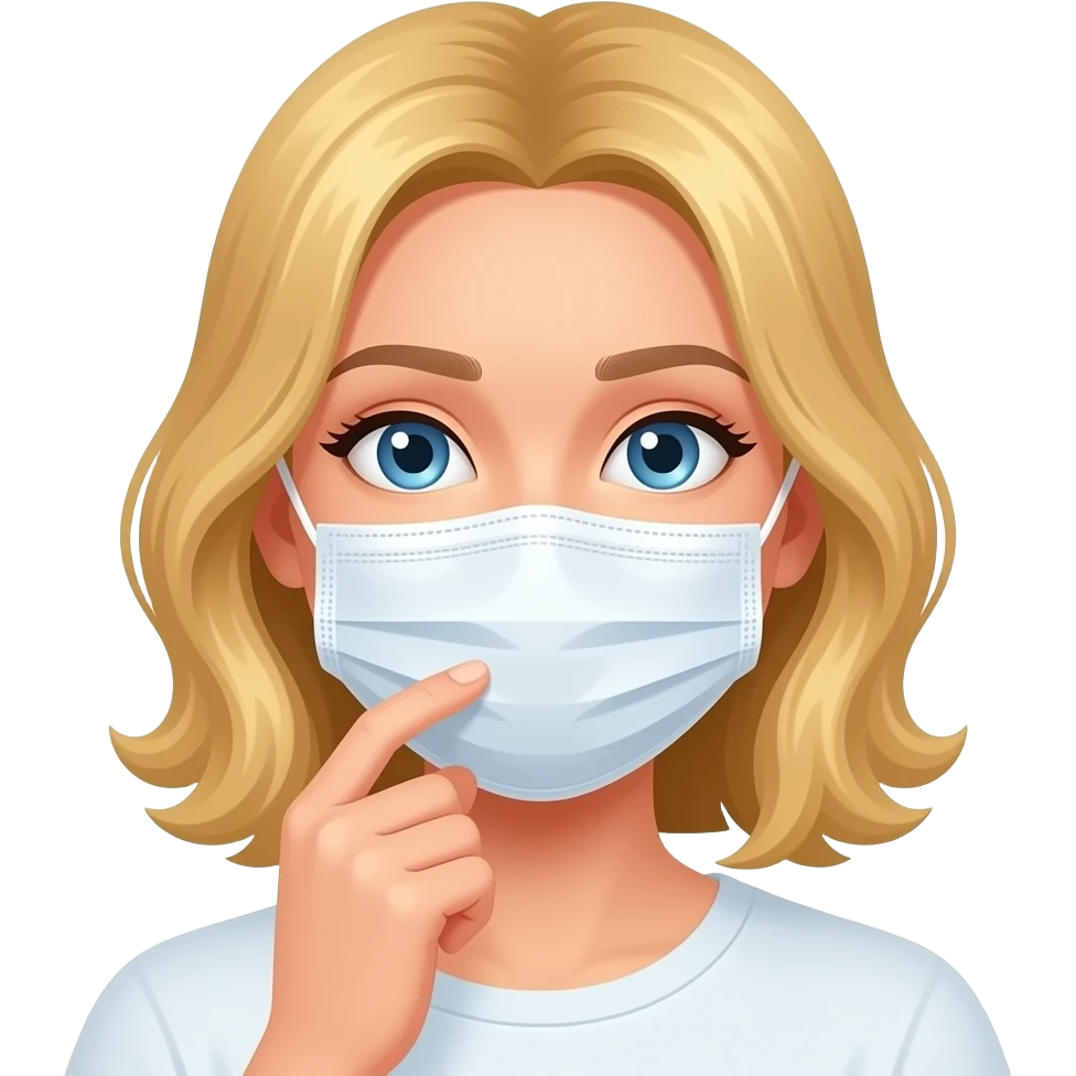 Garota branca loira usando mascara cuidados com a boca emoji