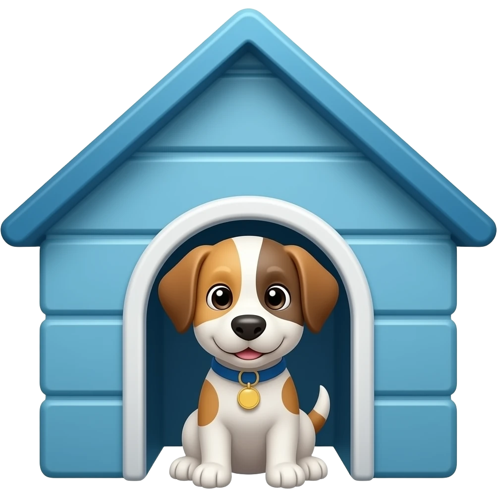 a puppy with a blue doghouse over it emoji