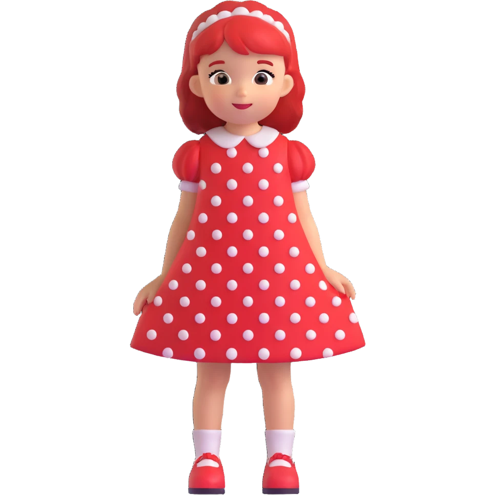 Little girl in red dress with white polka dots emoji