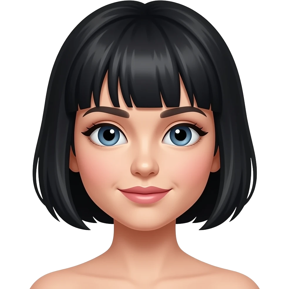 White girl with short black hair applying blush, iPhone emoji style emoji