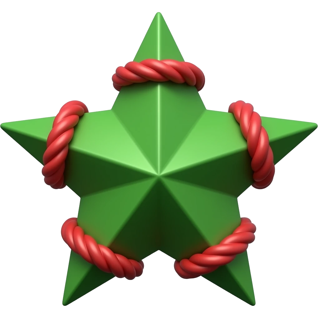 Black and green star with red ropes around it emoji