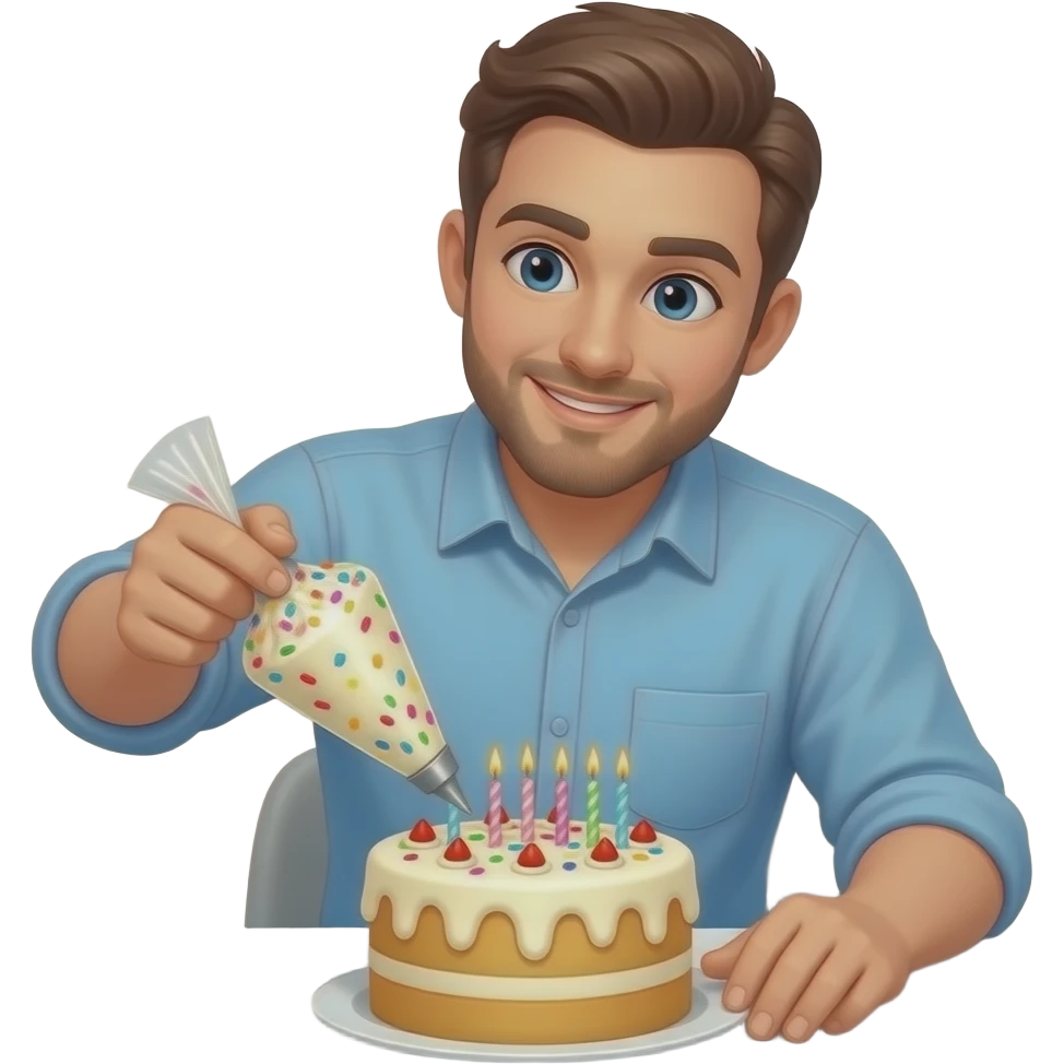 Make him sit in While turn his the sprinkles frosting birthday cake! emoji