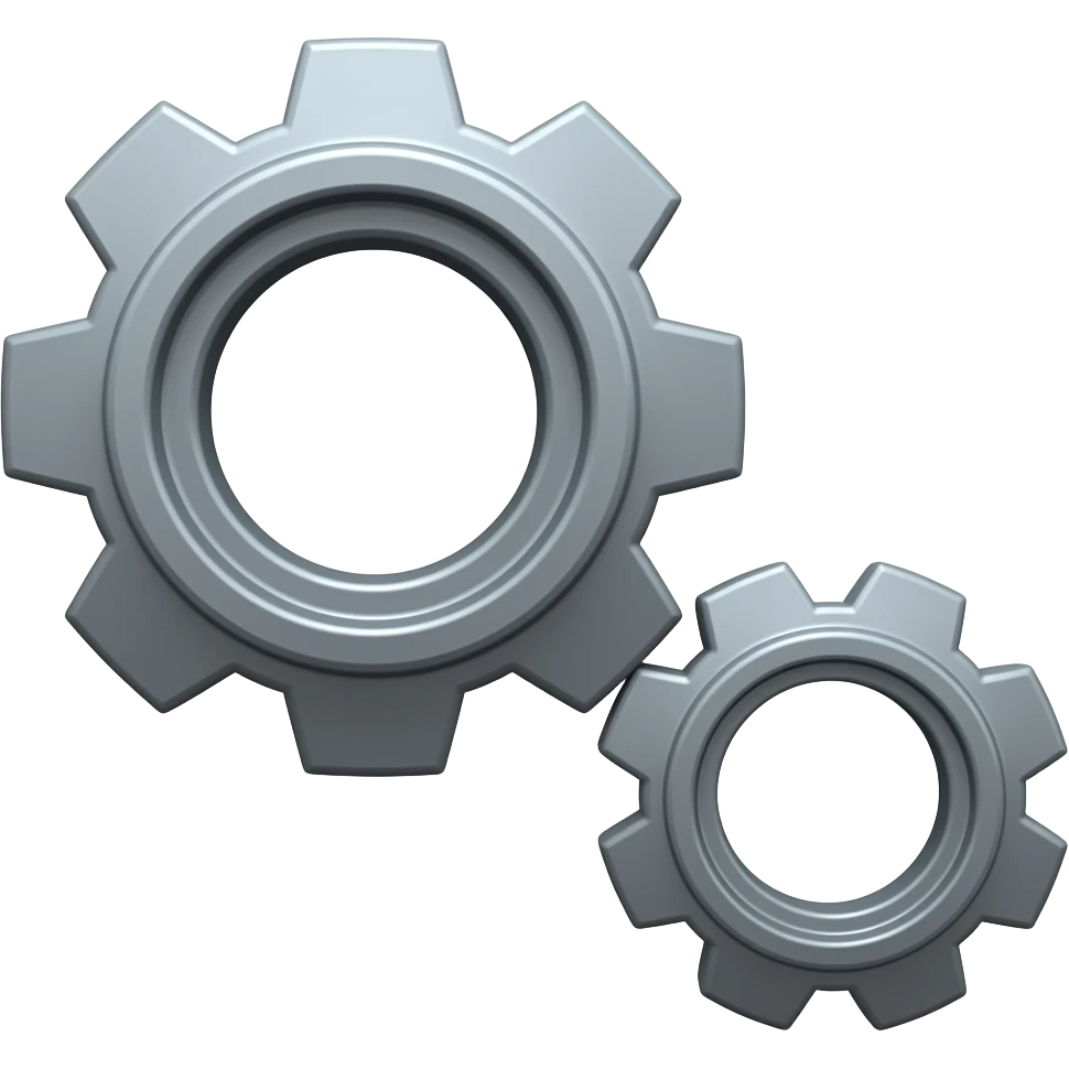 2 gears (1 large, the other smaller) touch each other with their protrusions emoji