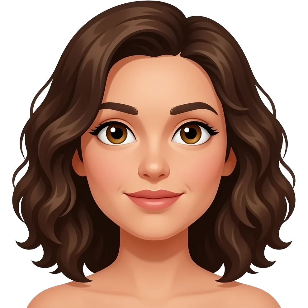 Mulher cabelo cacheado no ombro castanho escuro, olho virado para cima emoji