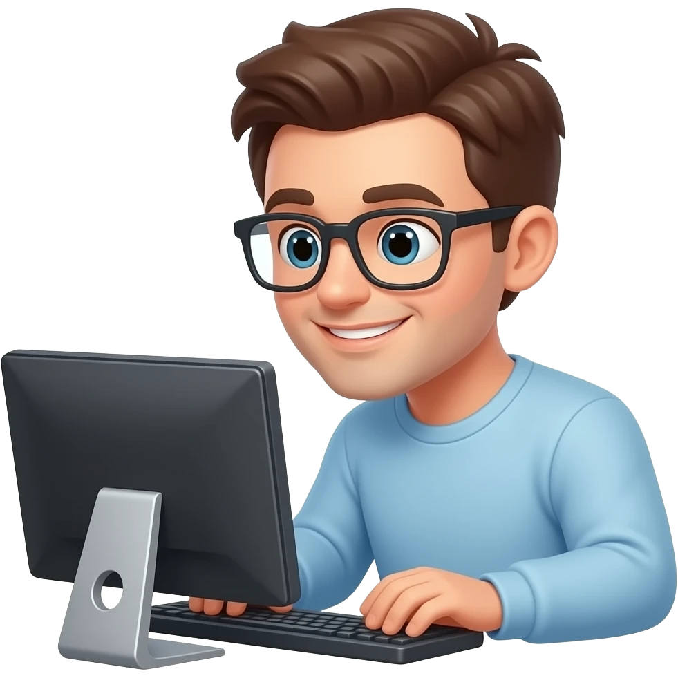 Draw a person smiling while using a computer emoji