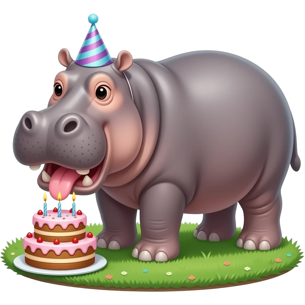 hippo eating its birthday cake  happy birthday hippo emoji