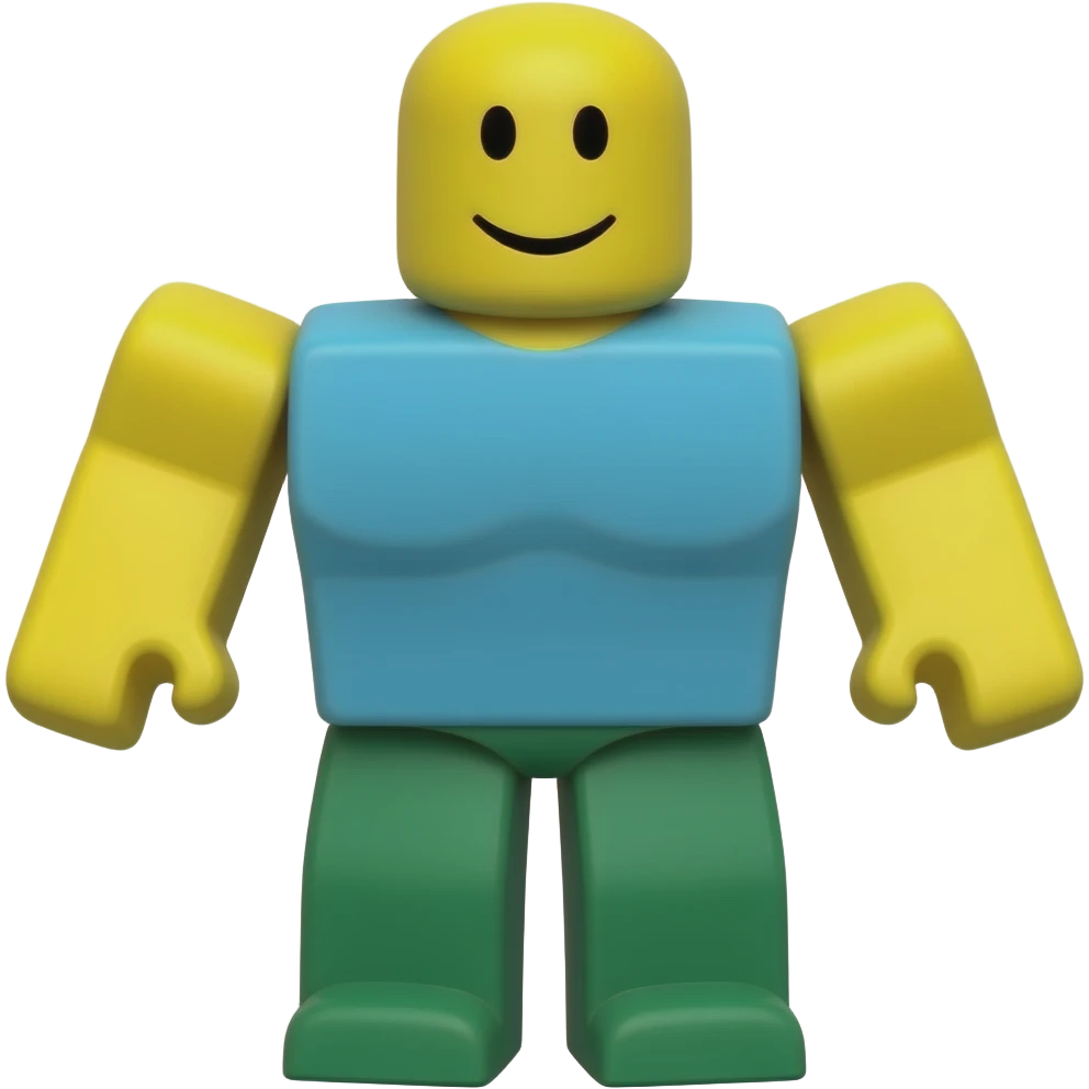a  blocky avatar, yellow arms, green legs, blue torso, yellow head. ROBLOX LOGO ON TOP emoji