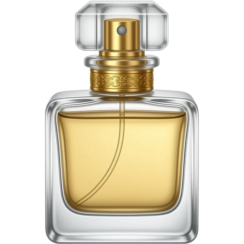 A vintage perfume bottle emoji in old money style, clear glass, gold accents, classy and feminine, premium emoji look emoji