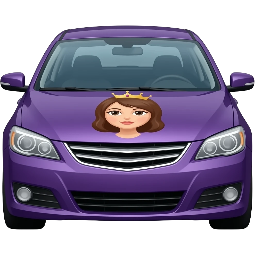 A purple sedan car with a female queen head on the hood emoji