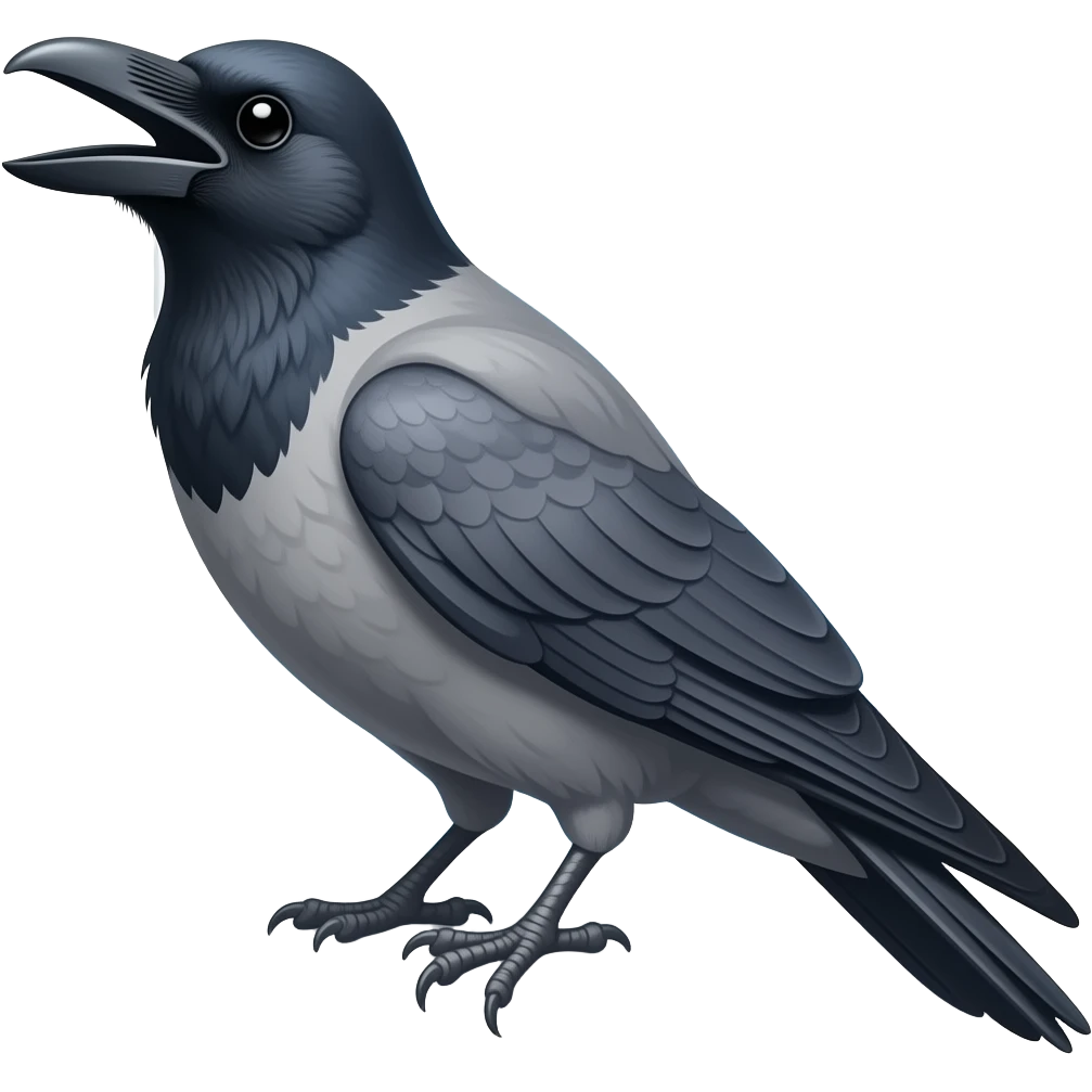 a grey crow singing and sitting on the windowsill emoji
