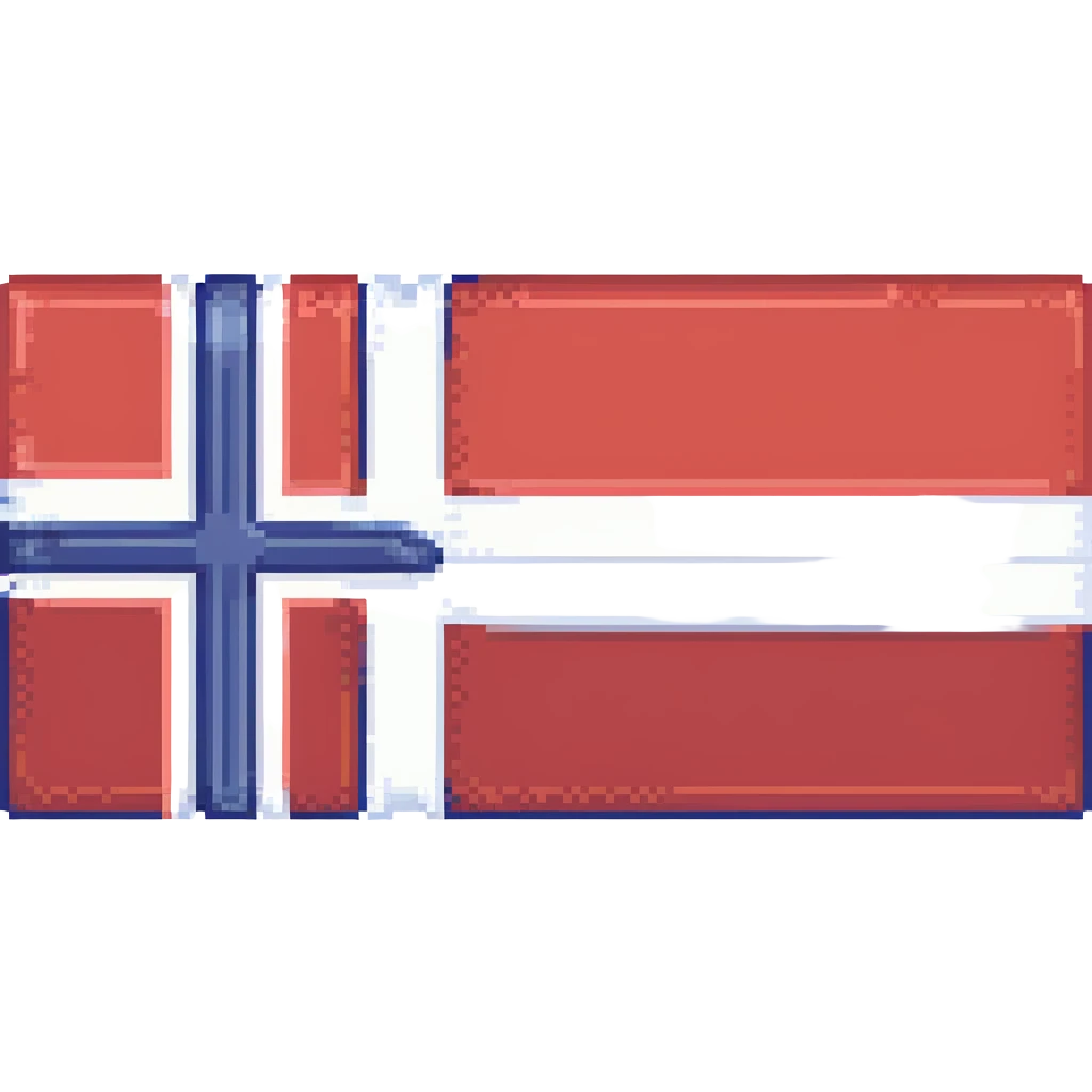 Make the flag of Norway larger, with a bold and clear rectangular shape. Emphasize the red, white, and blue colors in a minimal pixel art style, with no background. emoji