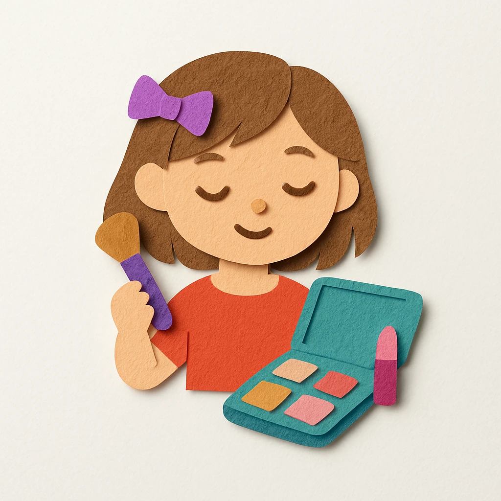 make a whole image with backgorund of a girl and her makeup kit emoji