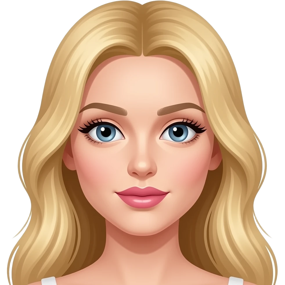 Long blonde hair pink lips and structured cheekbones beautiful eyes and long eyelash’s emoji
