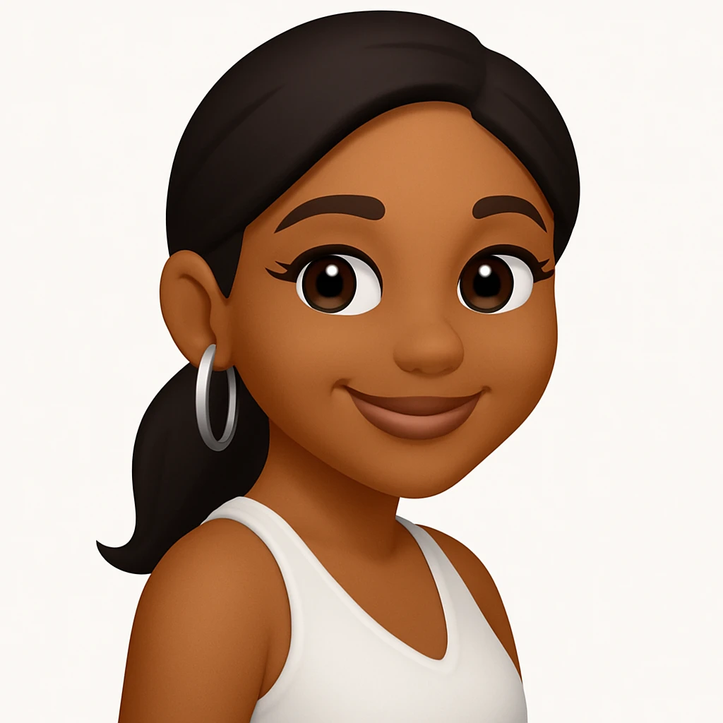 turn the second man in emoji style of the 1st image, match the facial features and match dressing style of the 2nd image, she is wearing white tank top lose, side pose emoji