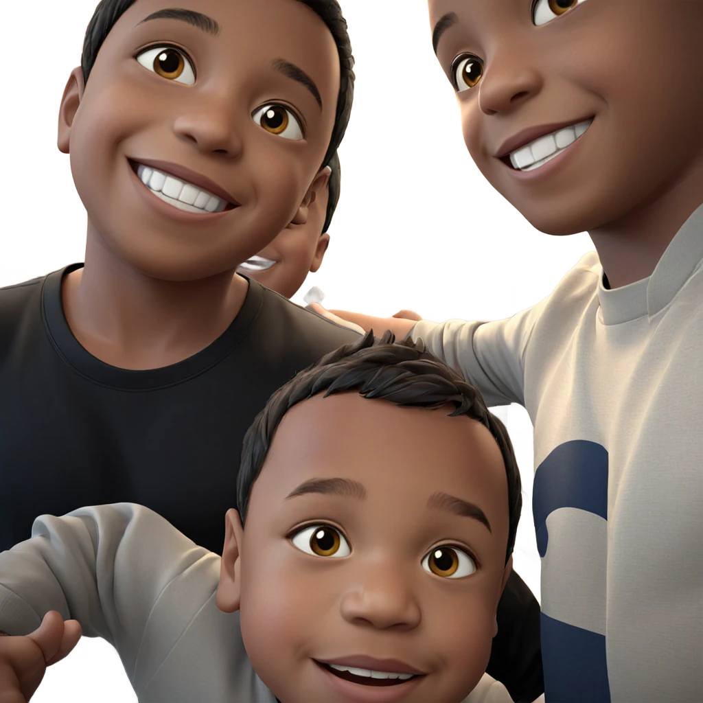three boys smiling together emoji
