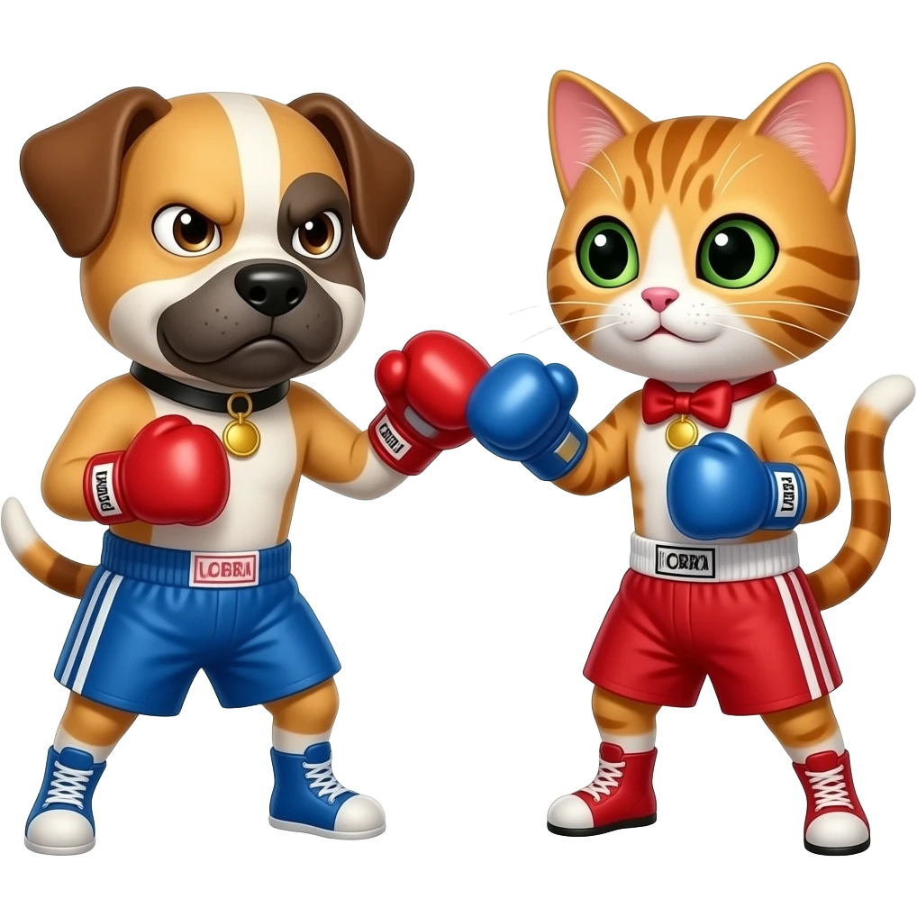 Cachorro forte pobre é feio vs Gato fraco rico é bonito em uma luta de boxe emoji