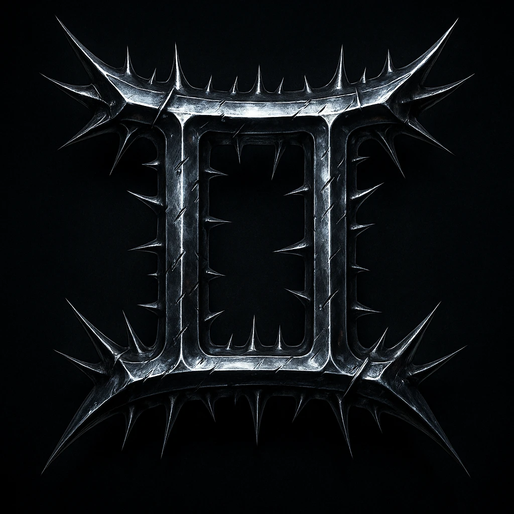 Gemini zodiac symbol with heavy metal style, spiked and chrome, intense and rebellious emoji