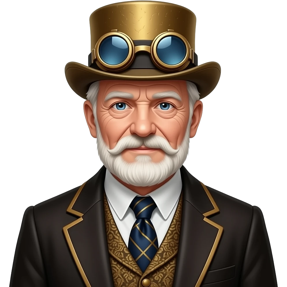 grand pa with steampunk dress and hat half body without goggles emoji