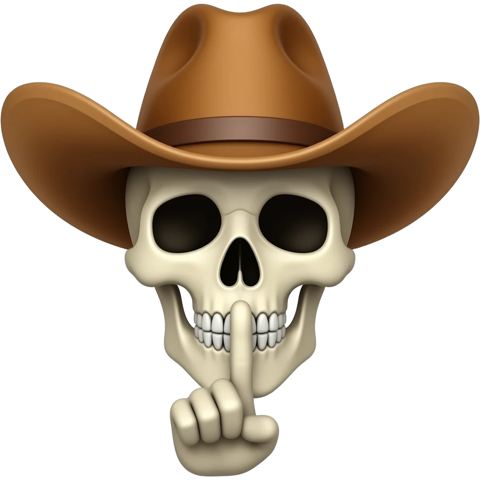 Cowboy Skull with his index finger to his lips, shhhh emoji