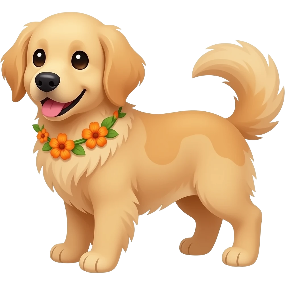 golden retreiver with a cute orange floral banadan emoji
