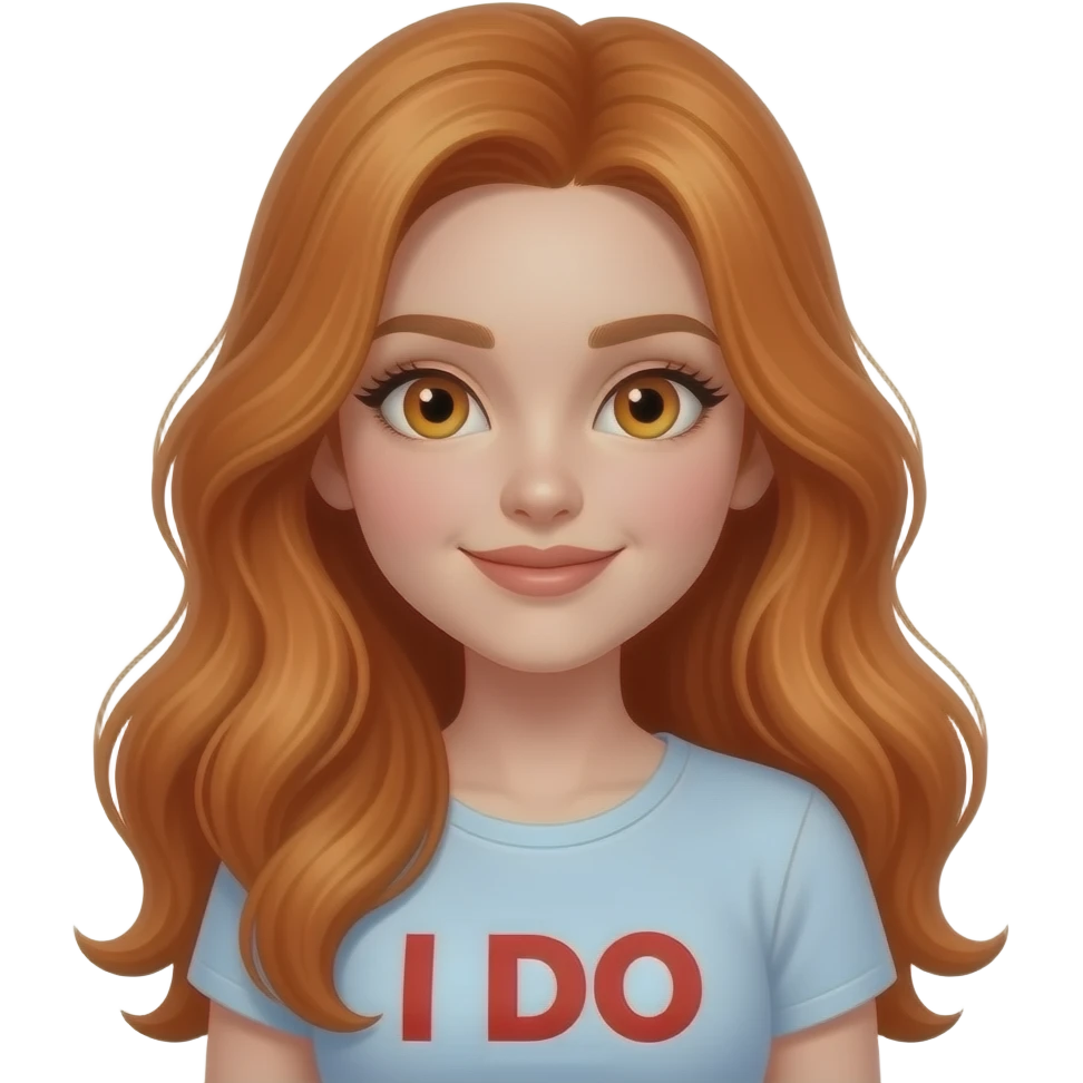 sexy girl with overlong ginger hair and ginger eyes a top with I DO written on it emoji