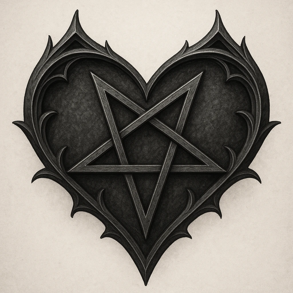 gothic heart with a pentagram emoji