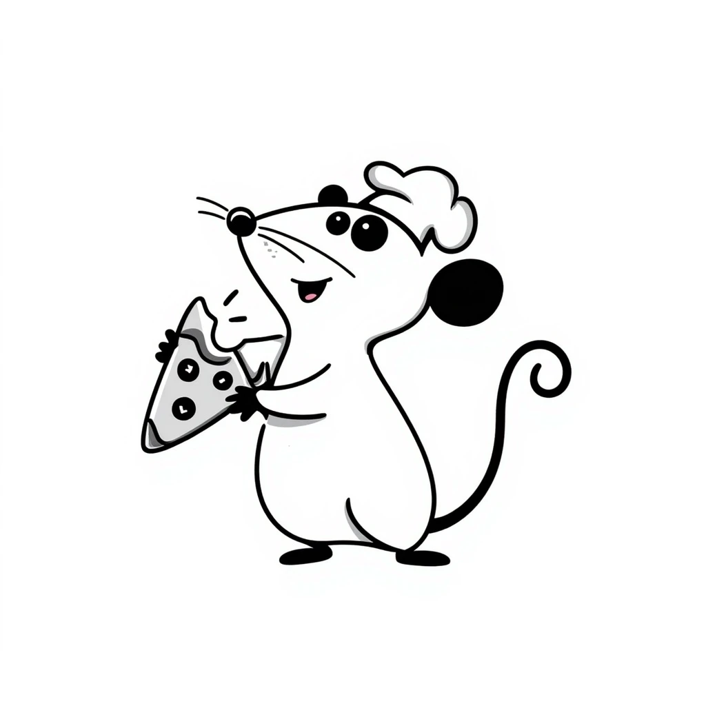 hand-drawn doodle of a rat with pizza emoji